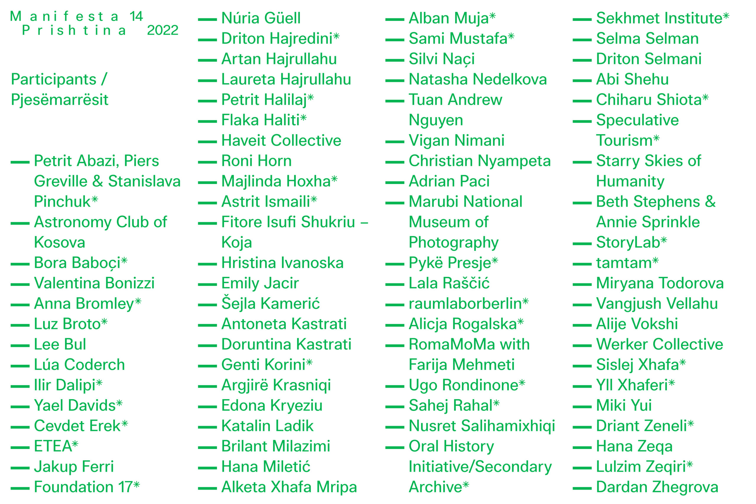 Manifesta 14's initial participant list 